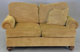 Appraisal: Tan Henredon Upholstery Collection love seat with footstool lg Tan