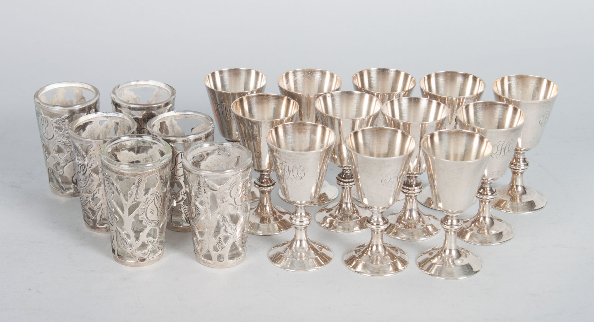 Appraisal: Two sets of sterling silver liqueurs comprising miniature stems by