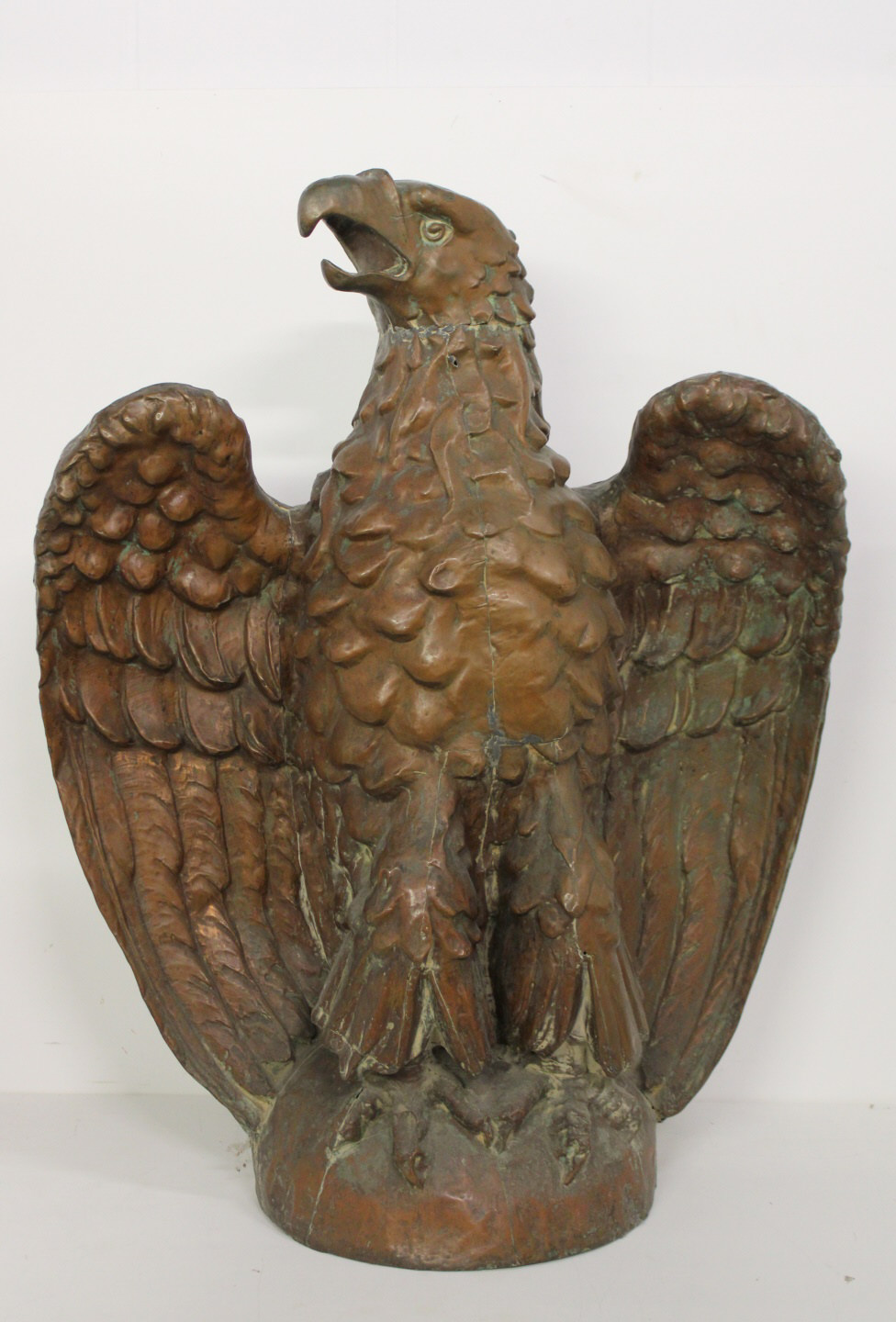 Appraisal: LARGE ANTIQUE COPPER EAGLE SCULPTURE According to the consignor this