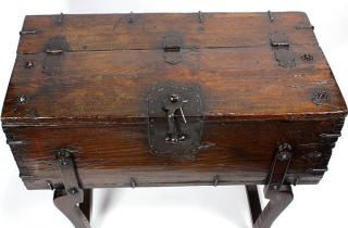 Appraisal: Korean Coin Chest Korean ton-kwe coin chest on wood stand