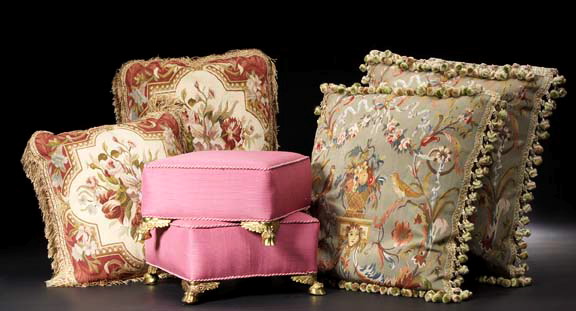 Appraisal: Aubusson Tapestry-Faced Sofa Pillow the panel centered with a flower