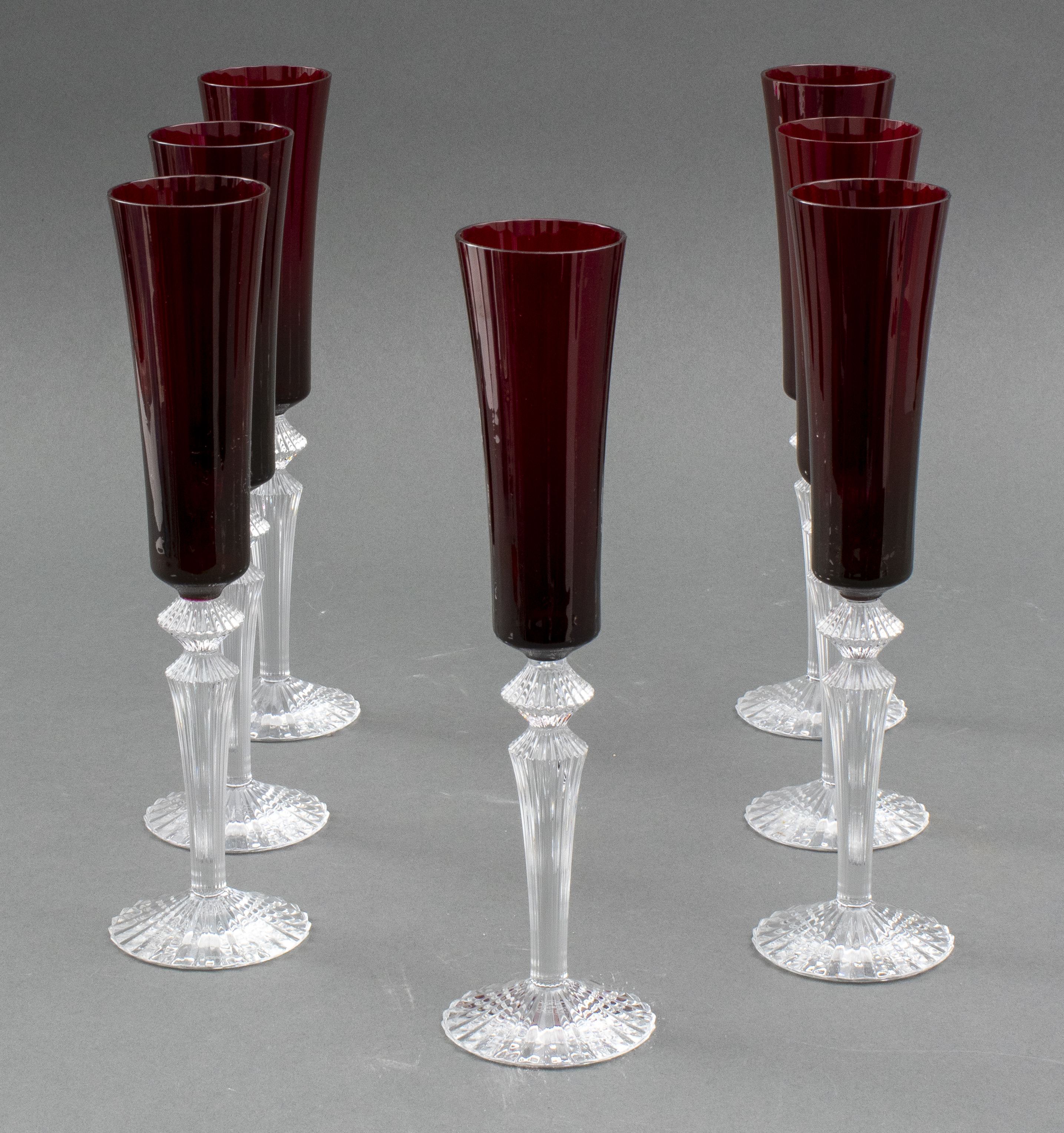 Appraisal: MATHIAS FOR BACCARAT CRYSTAL CHAMPAGNE FLUTES Seven Mathias for Baccarat