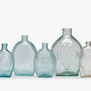 Appraisal: Seven Molded Glass Aqua and Clear Flasks American th Century