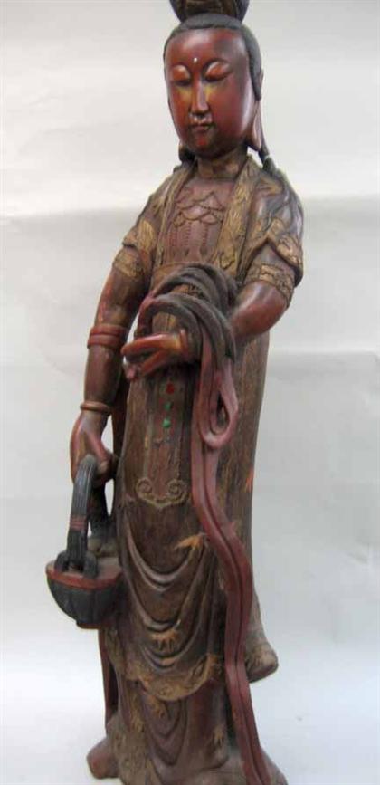 Appraisal: Chinese carved gilt and polychrome timber figure of Guanyin th