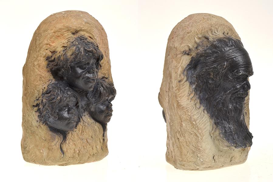 Appraisal: WILLIAM RICKETTS DOUBLE SIDED PORTRAIT SCULPTURE OF ELDER AND CHILDREN