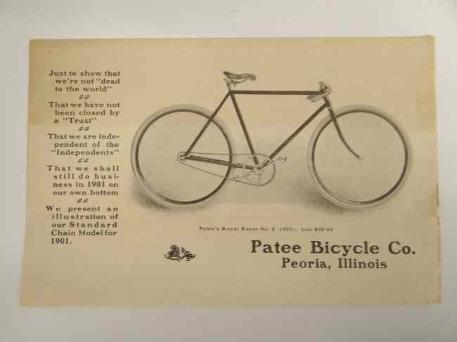 Appraisal: Patee Bicycle Co brochure features ''Royal Racer No '' Good