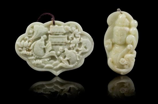 Appraisal: Sale Lot Two Carved Jade Pendants one of a mottled