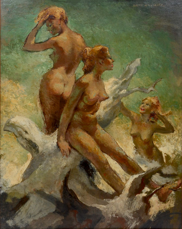 Appraisal: ORETA WILLIAMS PAINTING NUDES Illustrator quality young beauties frolicking on