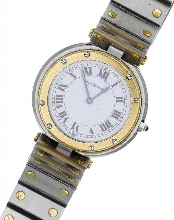 Appraisal: A CARTIER STAINLESS STEEL AND GOLD SANTOS WRISTWATCH numbered on