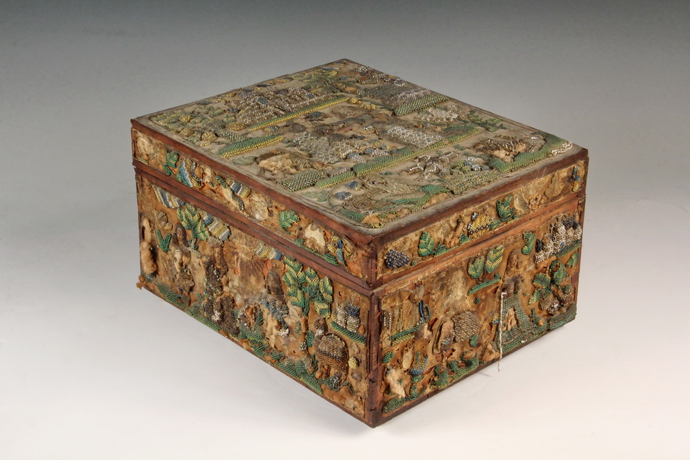 Appraisal: TH C ENGLISH STUMPWORK CASKET - Walnut Box with Lid