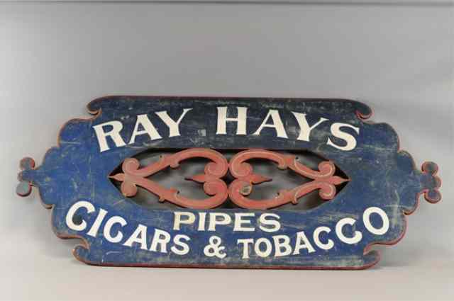 Appraisal: 'RAY HAYS TOBACCO'' SIGN c 's ornate wood sign scroll