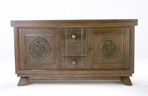 Appraisal: DJO-BOURGEOIS Attr Limed oak sideboard with three doors and single