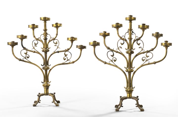 Appraisal: Stately Pair of French Gilt-Brass Seven-Light Candelabra fourth quarter th