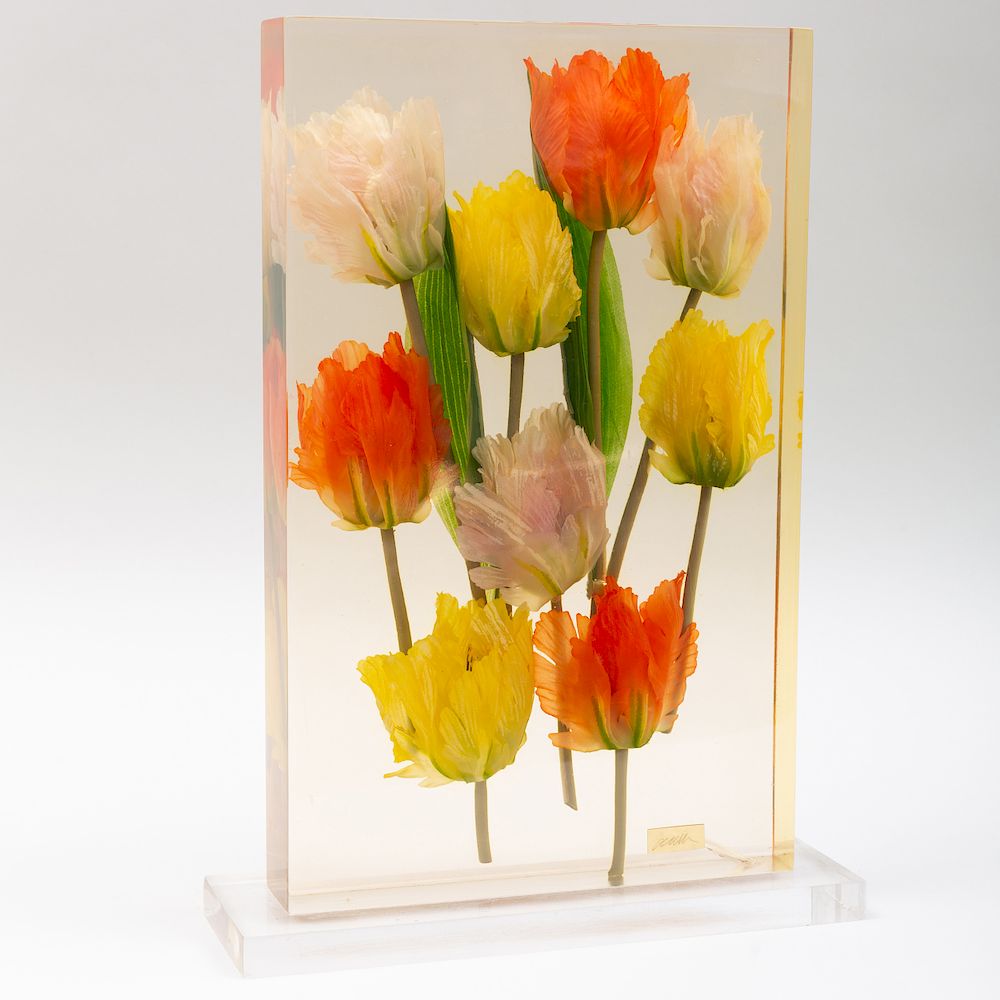 Appraisal: Fernandez Arman - Tulips Polimer resin with silk flowers c