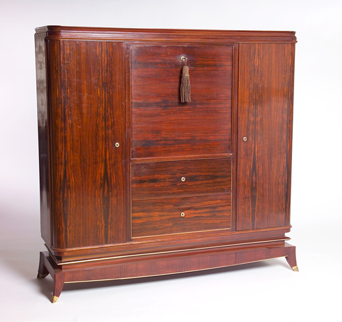 Appraisal: JULES LELEU Fine secretary with cabinets flanking a drop-front door