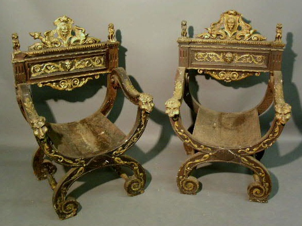 Appraisal: Pair of Italian carved chairs th th c h x