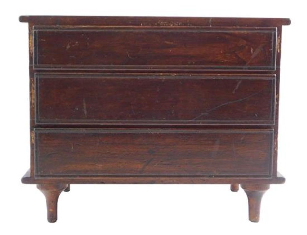 Appraisal: Miniature chest c walnut pine secondary three lipped drawers one