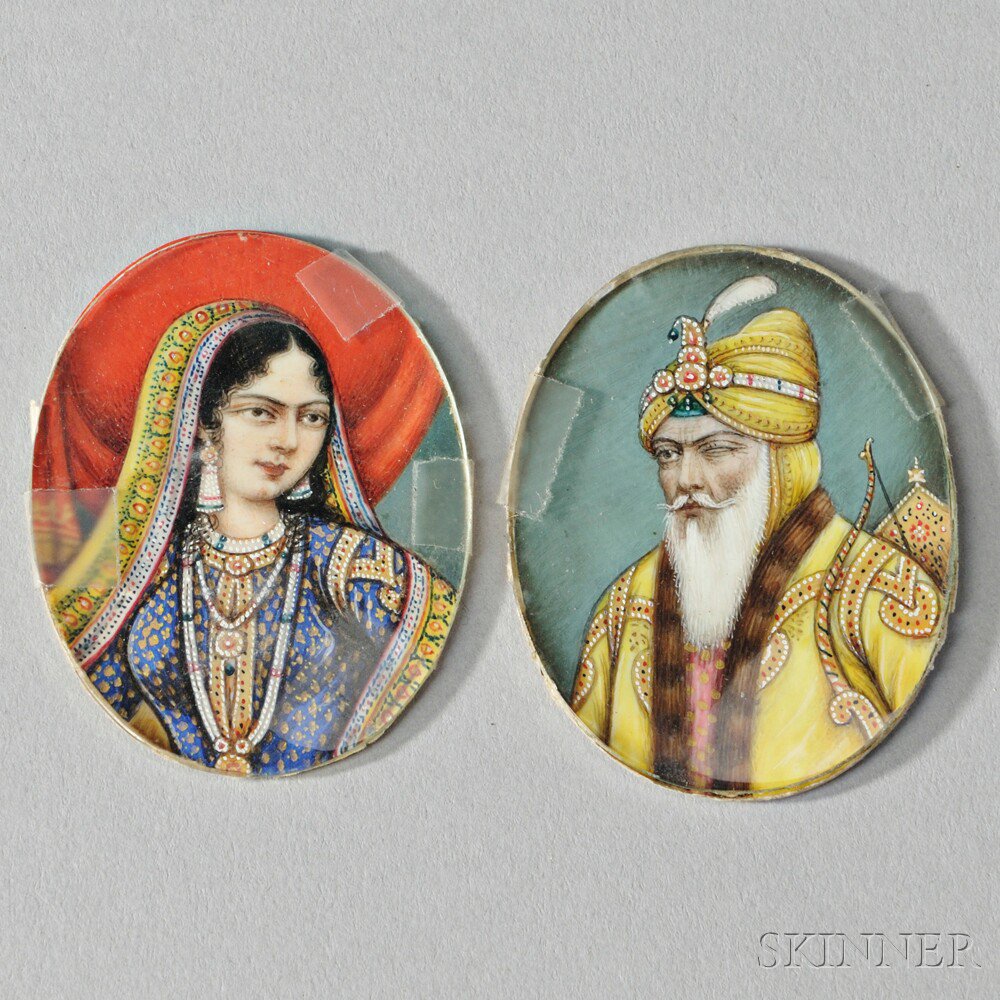 Appraisal: Two Miniature Portrait on Bone Plaques India th century depicting