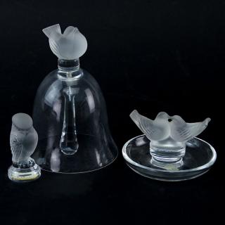 Appraisal: Three Lalique Crystal Objects Three Lalique Crystal Objects Includes bell