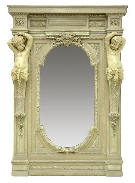 Appraisal: A LARGE PAINTED WOOD AND PLASTER ARCHITECTURAL MIRROR SURROUND AND