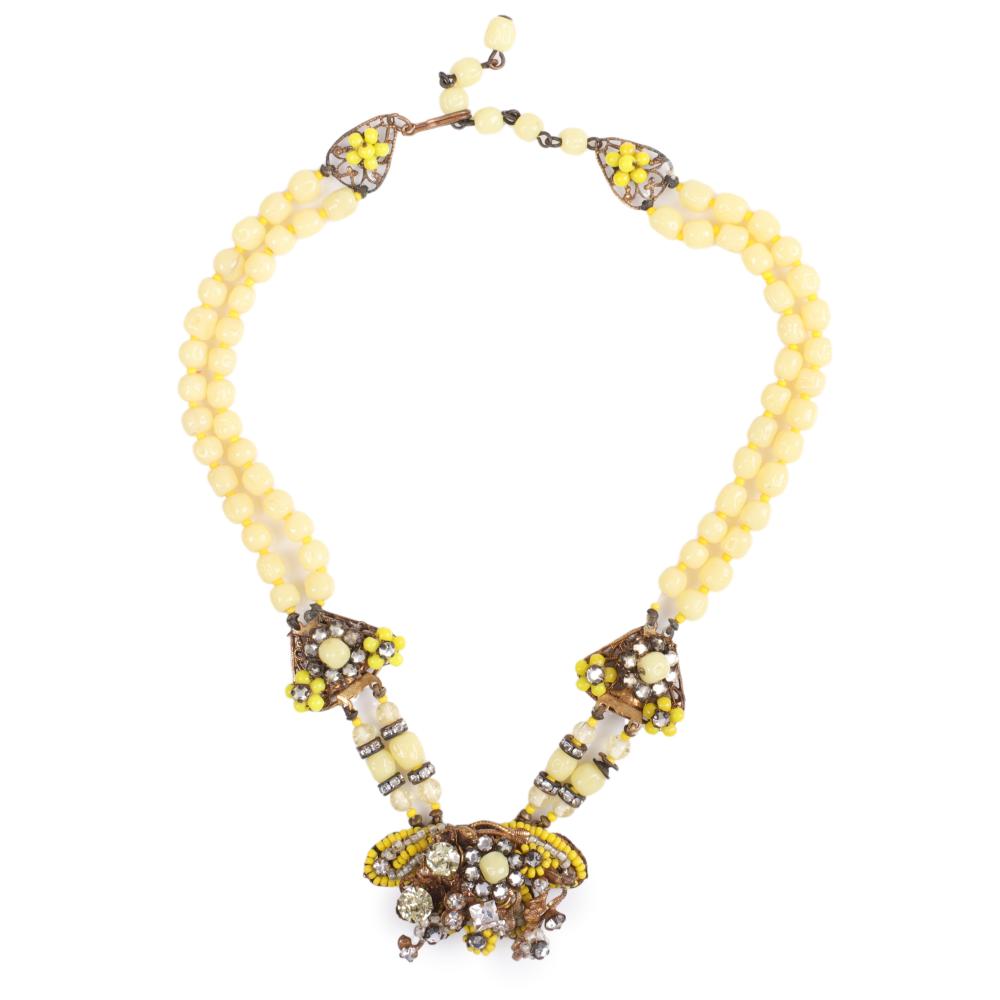 Appraisal: UNSIGNED MIRIAM HASKELL DOUBLE STRAND YELLOW GLASS BEAD NECKLACE WITH