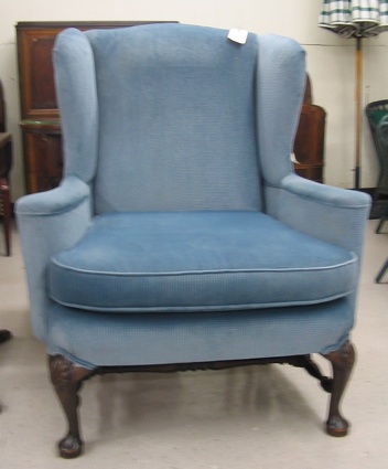 Appraisal: QUEEN ANNE STYLE WING-BACK ARMCHAIR American c 's with later