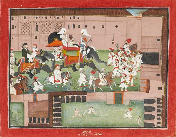 Appraisal: Two Indian miniature paintings th Century The first Mewar circa