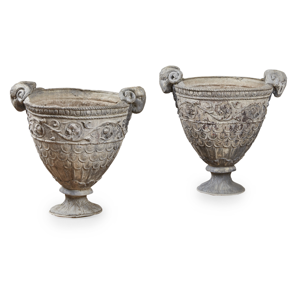 Appraisal: PAIR OF LEAD GARDEN URNS EARLY TH CENTURY of deep