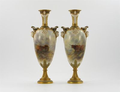 Appraisal: A large pair of Royal Worcester vases painted by John