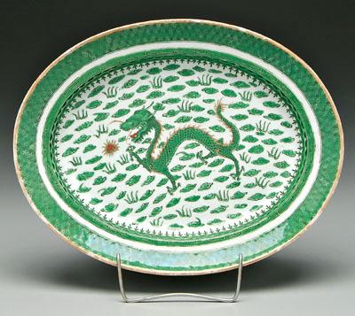 Appraisal: Chinese export green dragon platter oval gilt rim and highlights