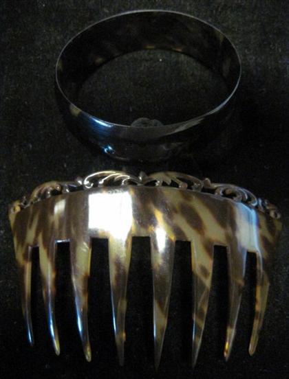 Appraisal: Tortoiseshell comb and bangle bracelet Estimate -