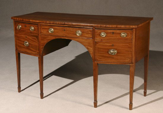 Appraisal: Regency Satinwood Inlaid Mahogany Bow-Front Sideboard First Quarter th Century