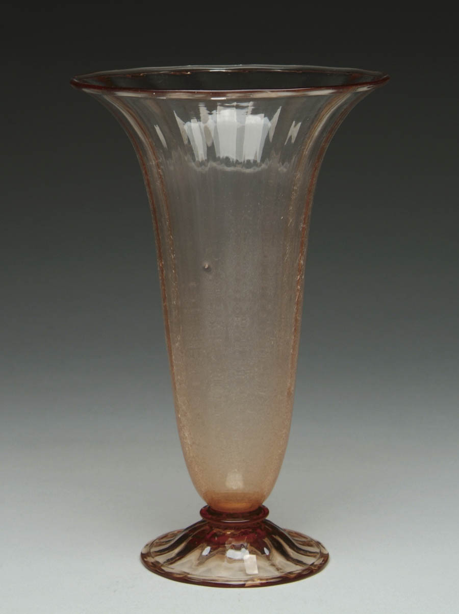 Appraisal: STEUBEN ROSA VASE Rare Steuben Rosa vase has ribbed body