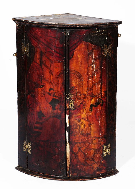 Appraisal: A George III painted bow front corner cupboard cm high