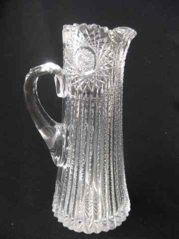 Appraisal: Cut Glass Tall Pitcher zipper cut withstarburst at top ''