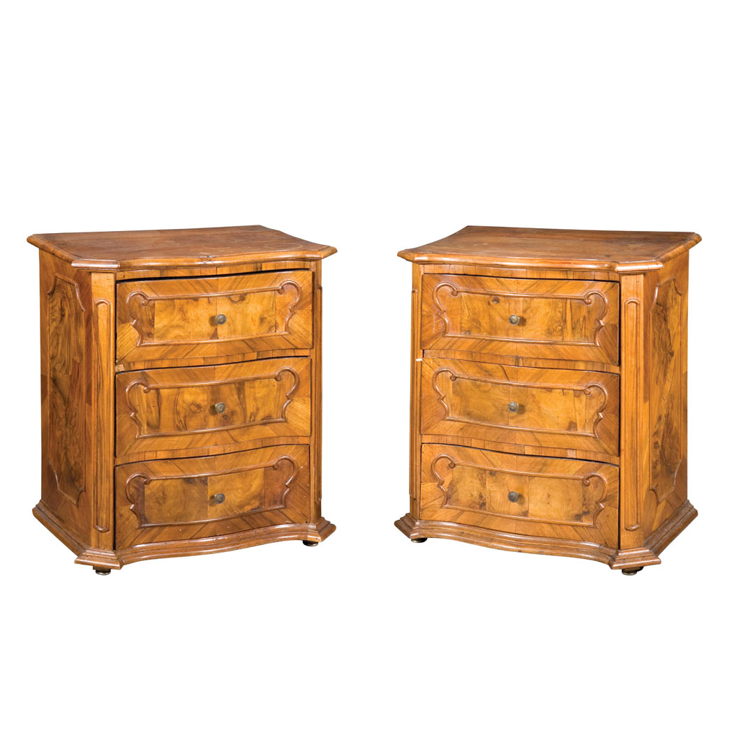 Appraisal: Pair of German Baroque Walnut Commodini Each molded top of