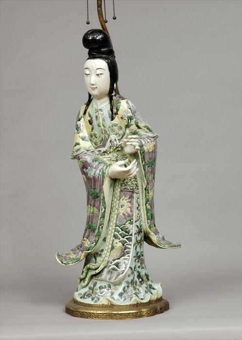 Appraisal: Chinese Famille Verte Porcelain Figure of a Woman Mounted as