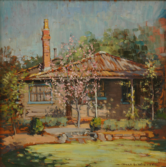 Appraisal: Dora Wilson - Cottage with Spring Blossoms oil on board