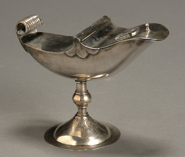 Appraisal: Spanish Colonial Silver Incense Boat Late th Century The navette-form