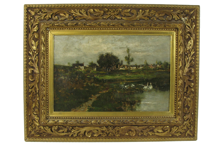 Appraisal: MAX WEYL oil on canvas landscape with geese on pond