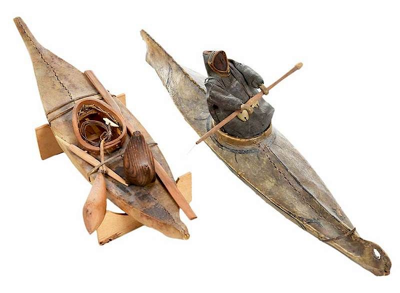 Appraisal: Two Inuit Kayak Models th th century figure with carved