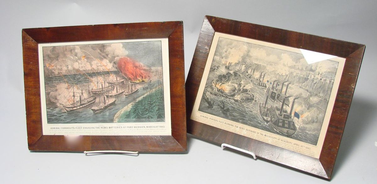 Appraisal: TWO FRAMED CURRIER IVES COLORED LITHOGRAPHS Admiral Farragut's Fleet Engaging