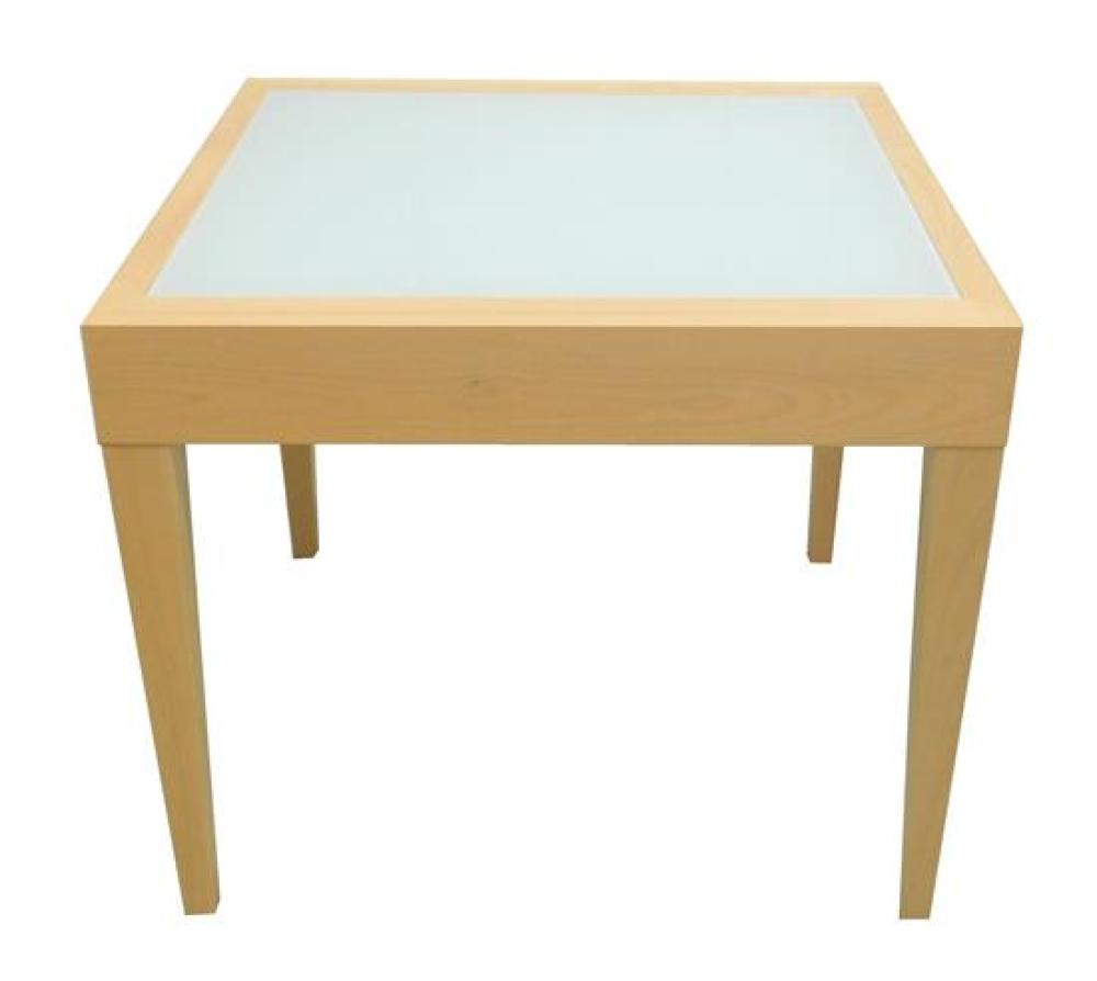 Appraisal: Contemporary glass top expansion dining table hardwood frame with blonde