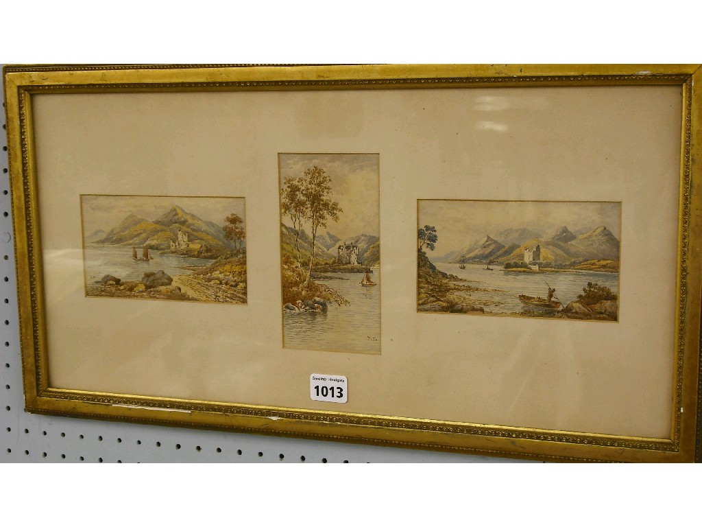 Appraisal: Group of three watercolours of Scottish castles on lochs monogrammed