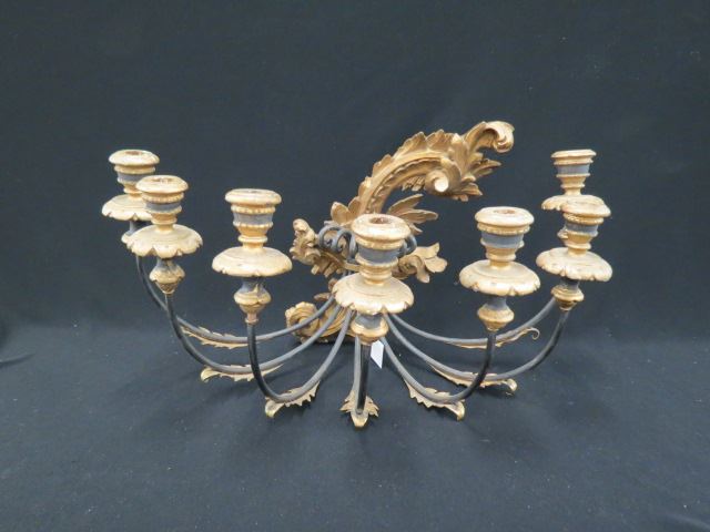 Appraisal: Carved Wood and Metal Wall Sconce seven light gold and