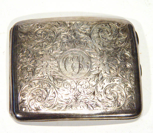 Appraisal: Rectangular silver cigarette case chased with flowers Birmingham cm in