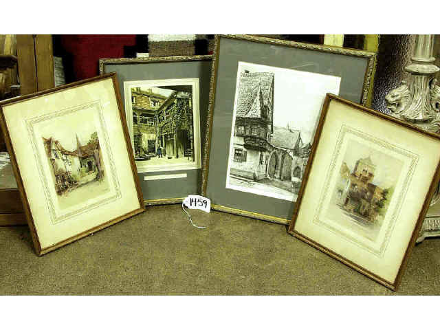 Appraisal: Four various framed and matted artwork pieces depicting scenes of