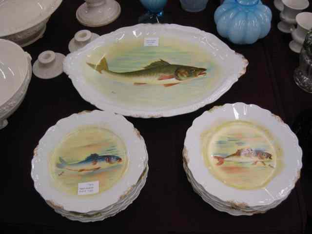 Appraisal: pcs Limoges Porcelain Fish Service includes a '' x ''