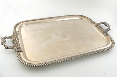 Appraisal: A George III old Sheffield plated two-handled tray circa rectangular