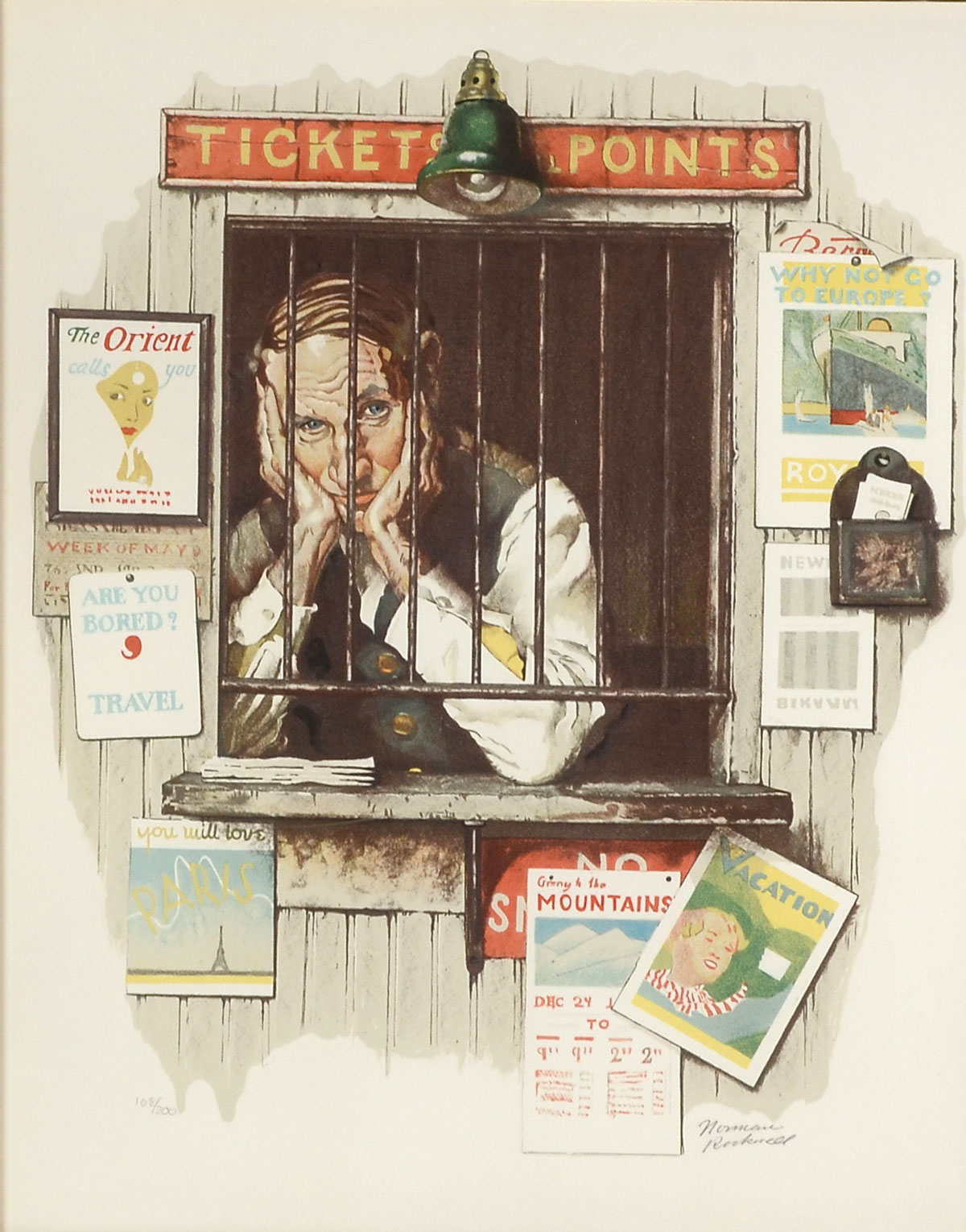 Appraisal: ROCKWELL Norman American - ''Ticket Seller'' Color Lithograph sight size